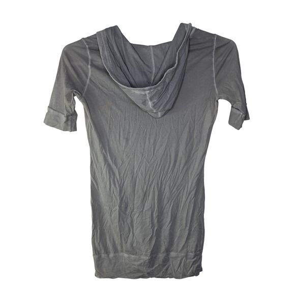 Y2K Abercrombie Fitch Shirt Women Small Gray Short Sleeve Deep V Neck Hood FLAW - Picture 2 of 8